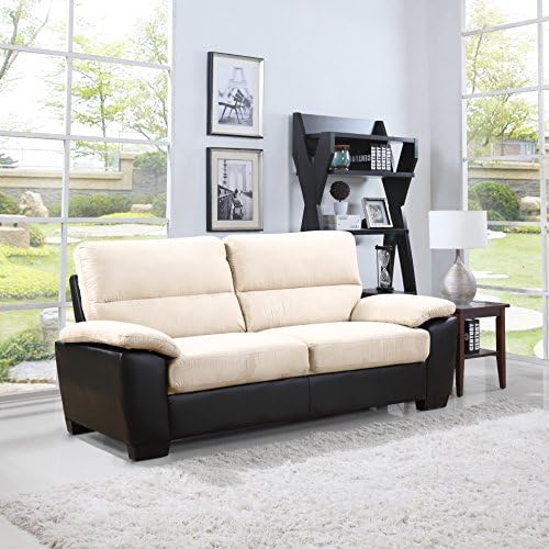 Divano Roma Classic Soft Microfiber and Bonded Leather Living Room Furniture (Sofa, Beige)