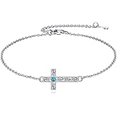 VONALA Cross Bracelet 925 Sterling Silver Bracelet with Cross Turquoise Cross Adjustable Bracelet for Women Religious Jewelry for Women Men