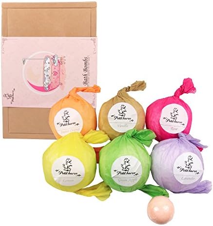 Petit Horse Bath Bombs Gift Set Pack of 6 Large 5.3 oz Romatic Fizzy Bombs for Women Men, Moisturizing with Organic &amp; Natural Essential Oils