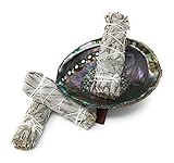 Smudge Kit: Large Abalone Shell, Wooden Stand & Three White Sage Smudge Bundles