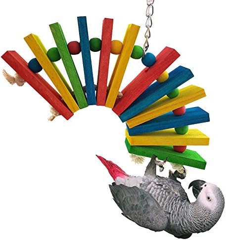 Newstrength Bird Chewing Toys，Parrot Chew Toy Colorful Block with Wooden Beads for Cockatiel Budgies Conure Random Color