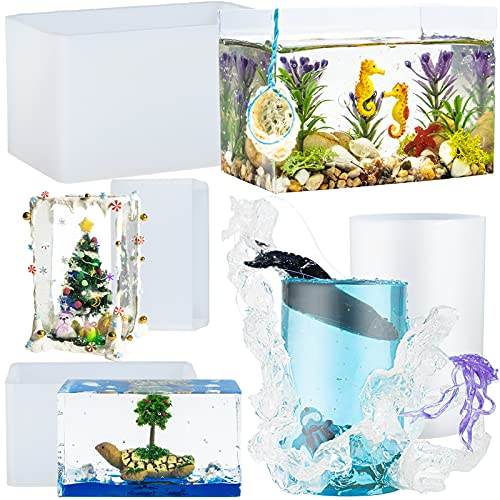 FUNSHOWCASE Rectangle Resin Silicone Molds for Epoxy Paperweight, Diorama, Preserved Flower, Marine Theme, Insect Specimen, Interior Design 4-Count Length 2.8inch, 3.8inch, 3.3inch, 3.9inch
