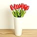 FatColo Artificial Mini Tulip Flowers, Stunning Real Touch PU Plastic Flowers for Wedding Home Room Hotel Party Event Decoration, Piece of 10 (Red)