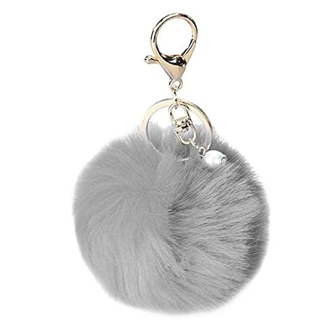 Keychain Beutel-Kette Auto-Anhänger, Yogogo Kaninchen-Pelz-Kugel-Plüsch-Auto-Schlüsselring (Grau)