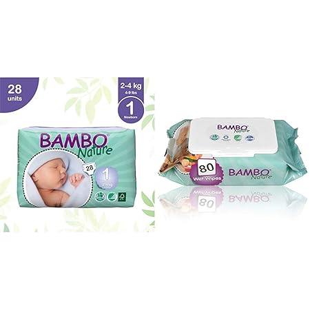 Bambo Nature Premium Baby Diapers - Extra Small Size, 28 Count, for New Born (0-1 Month) - Super Absorbent and Eco-Friendly & Bambo Nature | Baby Wipes | 1 x 80s