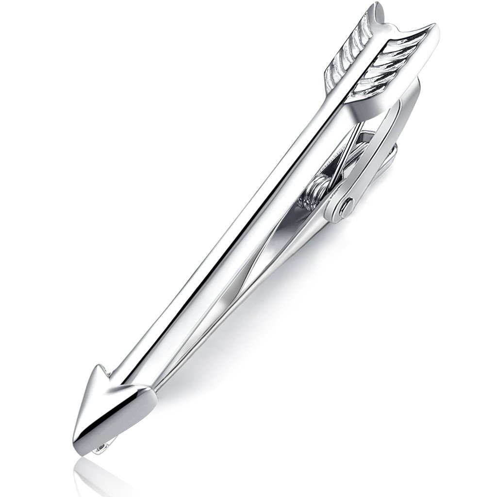 HONEY BEAR 1.93" Mens Tie Clip Bar - Normal Size Silver Feather Arrow for Business Wedding Gift,4.9cm (Shinny Silver)