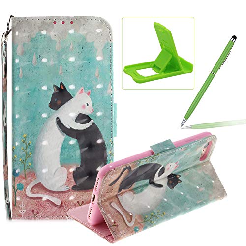 Leather Case for iPhone 7,Strap Wallet Case for iPhone 8,Herzzer Ultra Slim Kitten Couples 3D Pattern Magnetic PU Leather Stand Card Slot Cover with Soft Rubber