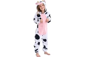 WELLPARTY Kids Halloween Dairy Cow Onesie Cow Costume for Boys Girls Animals Onepiece 5-6 Years