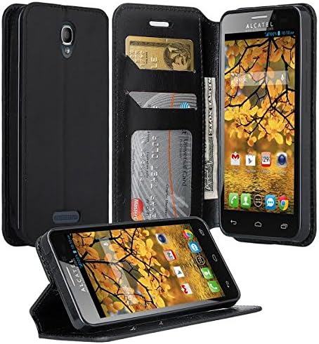 Alcatel Fierce 4 Case, Alcatel Allura/Pop 4+ Case, Slim Flip Folio [Kickstand Feature] Pu Leather Wallet Case with ID&Credit Card Slot for Alcatel Fierce 4 / Allura, (Black Leather)