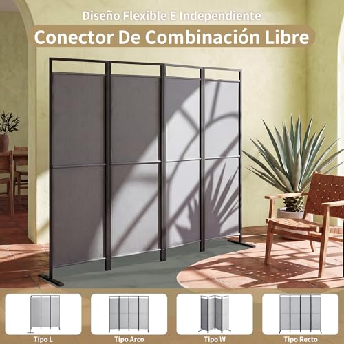 SIMPLE ESPACIO Biombo de privacidad Plegable de Cuatro Paneles, Base ensanchada, Divisor portátil, Dimensiones del Panel 175 cm de Ancho x 170 cm de Alto (Gris)