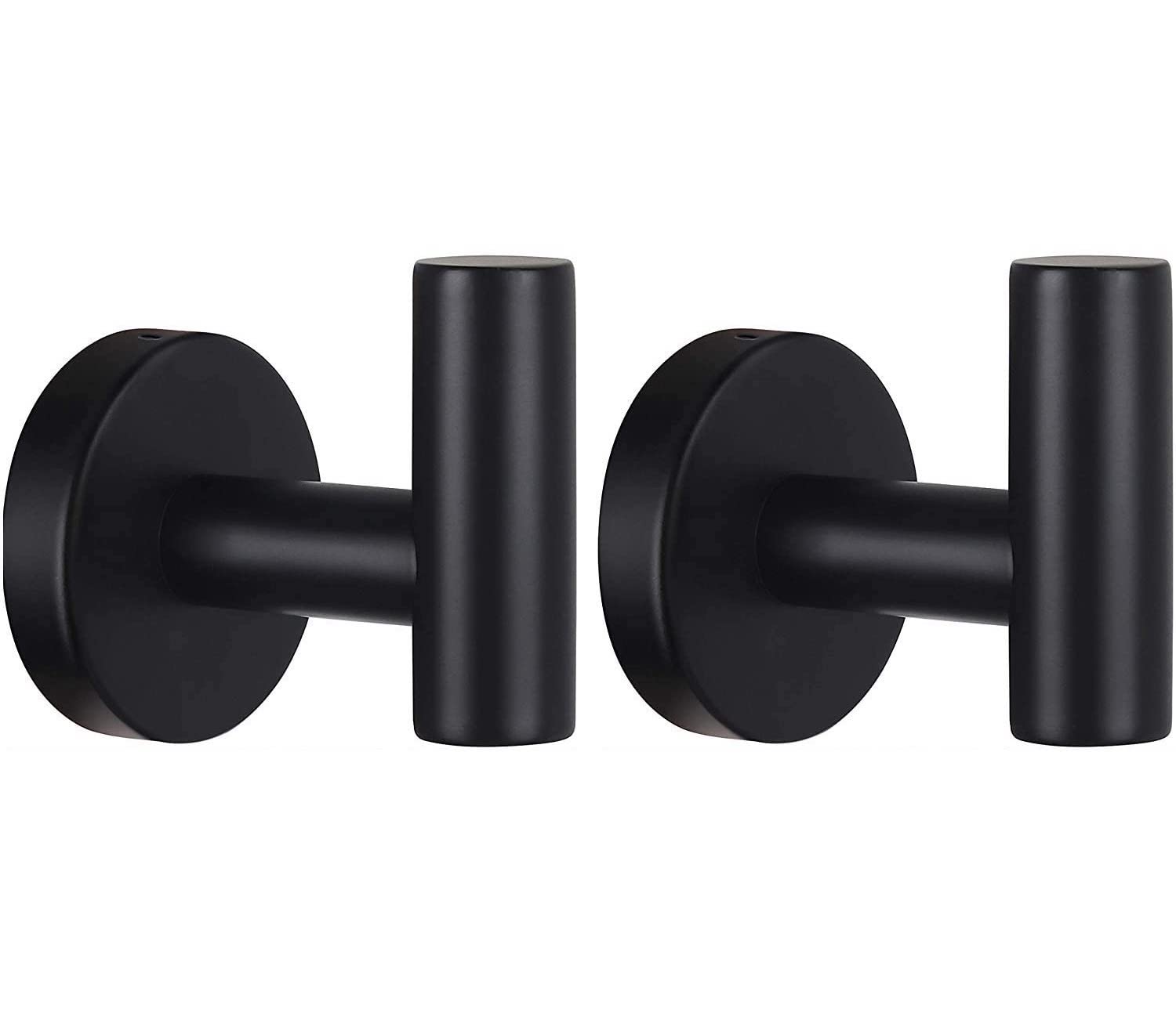 YUET 2 Pcs Bathroom Towel Hook,Screw in Metal Coat Hooks, Heavy Duty 10kg Capacity, Matte Black Robe Hook SUS 304 Stainless Steel Door Hanger Towel Robe Clothes Closet Sponges Holder