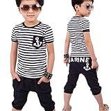 Gotd Boys Navy Striped T-shirt And Pants Suits with Anchor
