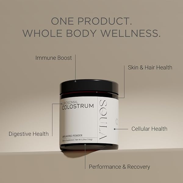 SOULA LIPOSOMAL WHOLE COLOSTRUM SUPPLEMENT POWDER – USA GRASS-FED SUPERFOOD FOR GUT HEALTH, IMMUNE SUPPORT, ATHLETIC RECOVERY & HEALTHY AGING – FIRST MILKING – 60 SERVINGS