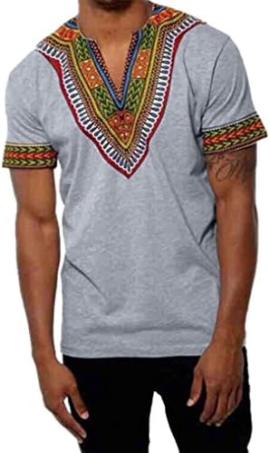 Qisc Mens Tops Mens Hipster Hip Hop African Bright Graphic Longline T-Shirt Blouse Variety Colors (XXL, Gray)