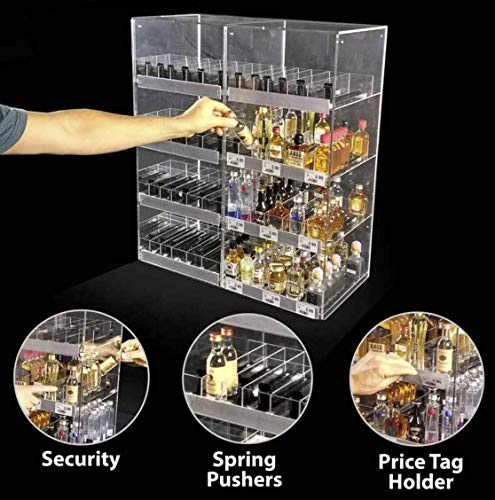 Commercial Mini Liquor 50ml Nips Bottle Display Case, Acrylic Countertop Rack Shelves with Dividers, 288 Bottle Capacity 24"W x 12"D x 28"H