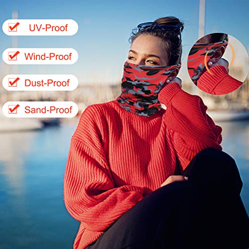 Labato 3 Packs Face Bandana Mask with Ear Loops, Cooling Neck Gaiter Scarf Reusable Washable Cloth Bandanas Sun Protection Balaclavas for Cycling Camping Hiking Fishing (Blackbluered)