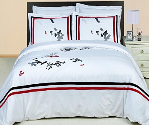 Duvet Cover with Pillowcase Set King Cal King White Black Red 100 Egyptian Cotton 300 Thread Count Hotel Modern Embroidered Bedding