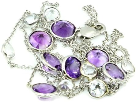 Purple Amethsyt 18 Inches Round Necklace,14k White Gold with Extensions