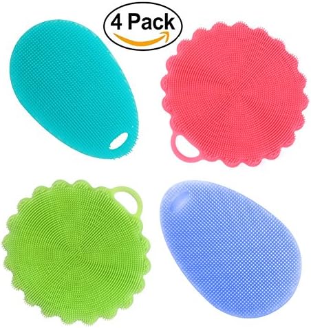 Sponge Cleaning Dishwashing Brushes Silicon Dish Scrubbers Antibacterial Kitchen Mildew-Free Sponges (Pack of 4)