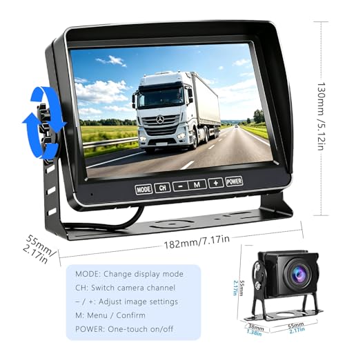 1080P Wired Backup Camera with 7 Inch HD Screen Night Vision Color Starlight 12V-24V Compact Camera Easy to Install for SUV Car Camper Truck Van IP69 Waterproof Cable 15m