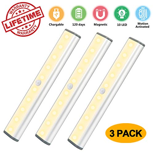 Under Cabinet Lighting,Closet Lights Motion Sensor Light LED Rechargeable Under Cabinet Lights Wireless LED Kitchen Cabinet Lights Under Counter Lighting Magnetic Closet Lighting (WarmWhite)