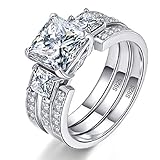 BONLAVIE Promise Silver Rings for Her Engagement Rings Past Present Future Cubic Zirconia Wedding Bridal Set Women Ring Size 5-10