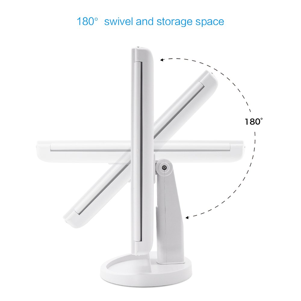 FASCINATE Lighted Makeup Mirror with 21 LED Lights Touch Screen Dimming, Tri-Fold 3X/2X/1X Magnification 180 Degree Rotation Vanity Mirror (White)