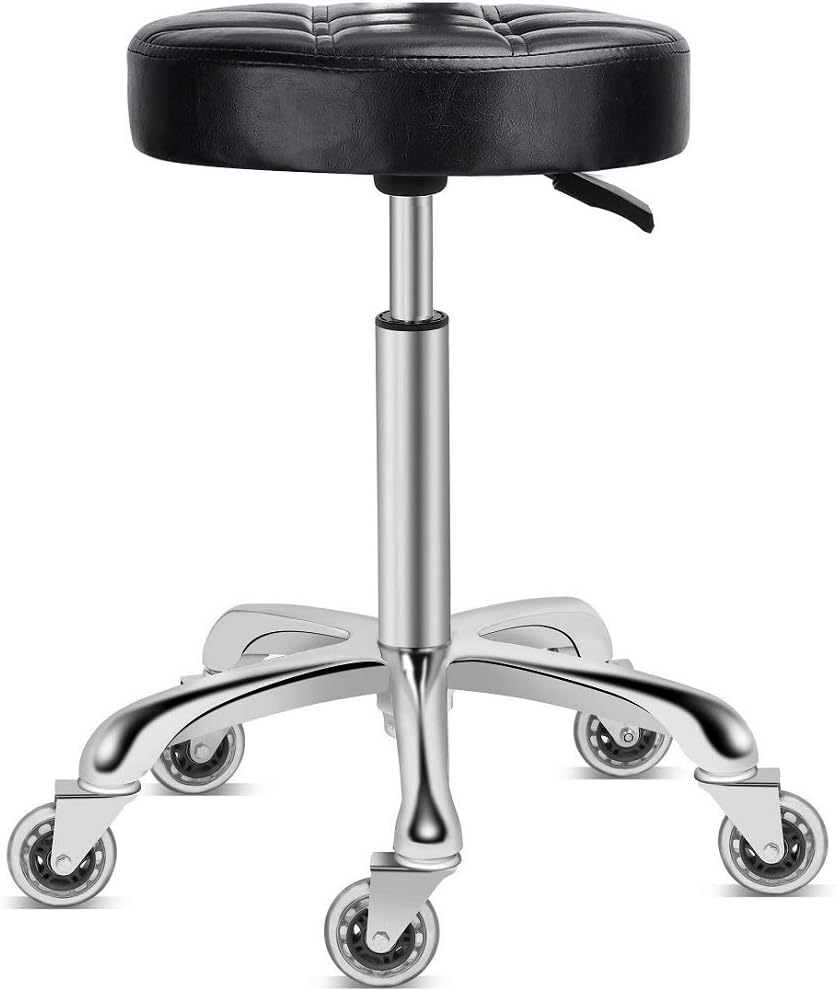 Karrie Swivel Stool Chair Adjustable Height,Heavy Duty Hydraulic Rolling Metal Stool for Kitchen,Salon,Bar,Office,Massage (Black): Furniture & Decor