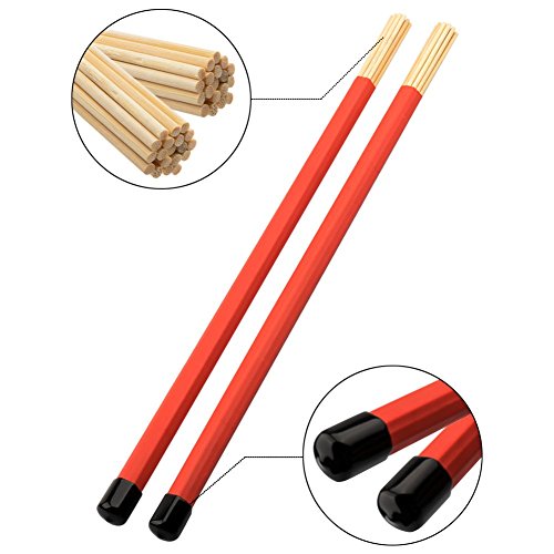 COCODE 1 Pair 5A Drum Sticks Maple Drumsticks Set 1 Pair Drum Wire Brushes Retractable Drum Stick Brush and 1 Pair Hot Rods Drum Sticks for Jazz Acoustic Music Lover Gift with Portable Storage Bag