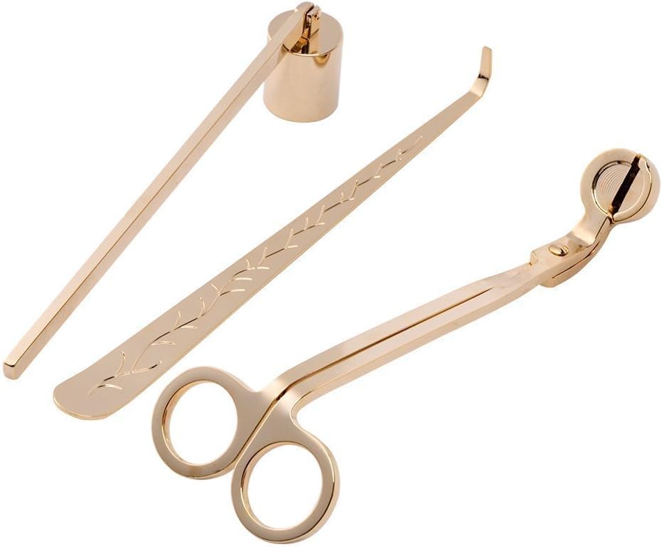 BALANSOHO Candle Accessory Set of 3 Candle Snuffers Candle Wick Trimmer & Dipper, Gold