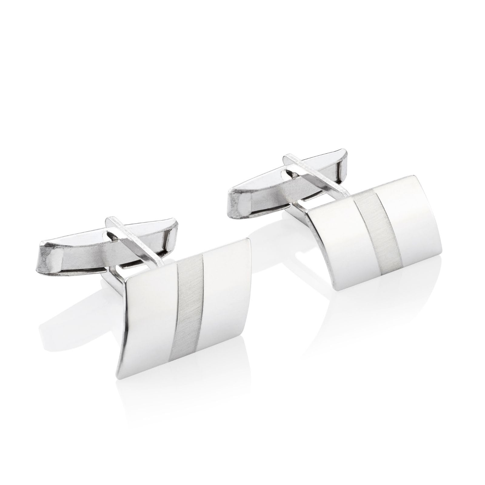 Mens 925 Sterling Silver Cufflinks With Matte Stripe Design