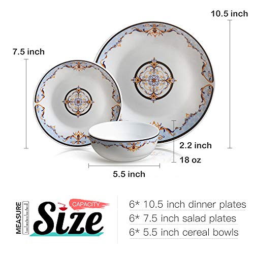 DANMERS 18Piece Dinnerware Set Service for 6,Dinner Plates and Bowls