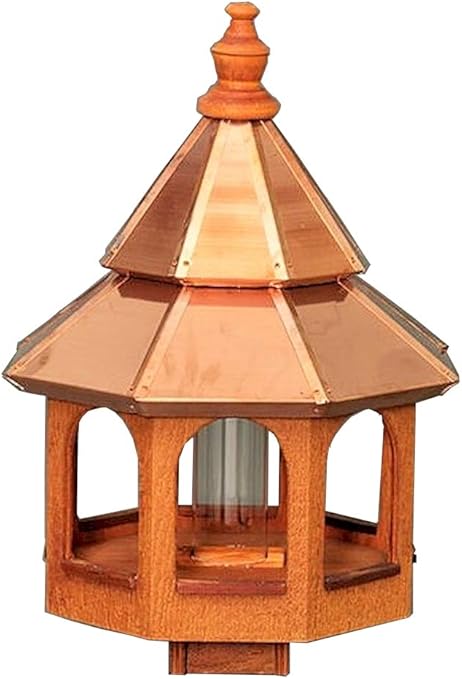 Amazon Com Large Bird Feeder With Copper Roof Natural Finish