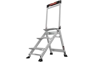 Little Giant Ladders Jumbo Step, Foldable 3-Step Stool, 2.2-Ft Aluminum, with Platform Steps, Handrail, and Tool Tray, 375 lb Load Capacity, Type 1AA, 8.7-Ft Reach, (11903)