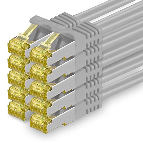 1aTTack.de Cat.7 Netzwerkkabel 10m Grau 10 Stück Cat7 Ethernetkabel Netzwerk LAN Kabel Rohkabel 10 Gb s SFTP PIMF LSZH Set Patchkabel mit Rj 45 Stecke