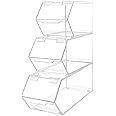 Marketing Holders Stackable Candy Bins 3 Piece Small Medium and Large Storage Caddys with Hinged Lid for Ice Cream Toppings Candies Nuts Granola Cereal and Wrapped Snacks Clear Acrylic