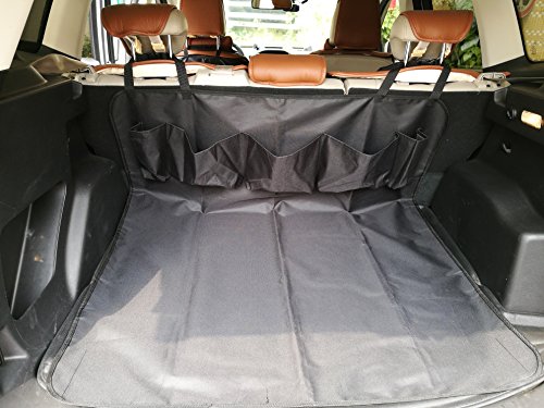 Cargo Cover for Dog with 5 Pocket Trunk Organizer, Pet Seat Covers Trunk Protecter for SUV, Machine Washable Non Slip Backing Boot Liner for Cars Vans