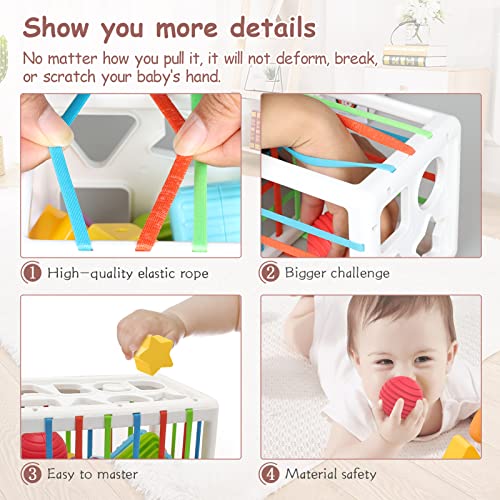 Baby Shape Sorting Toy, Sorting Baby Toy with Elastic Bands, 14 Pcs