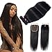 Human Hair Bundles with Closure Straight 10A Unprocessed Virgin Brazilian Hair 3 Bundles with 4x4inch Lace Closure (24/26/28+20 Inch, Brown)