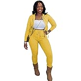 Mrskoala Women Two Piece Sets Sweater Outfits Dressy Lounge Knit Zip Up Hoodie Pant Set