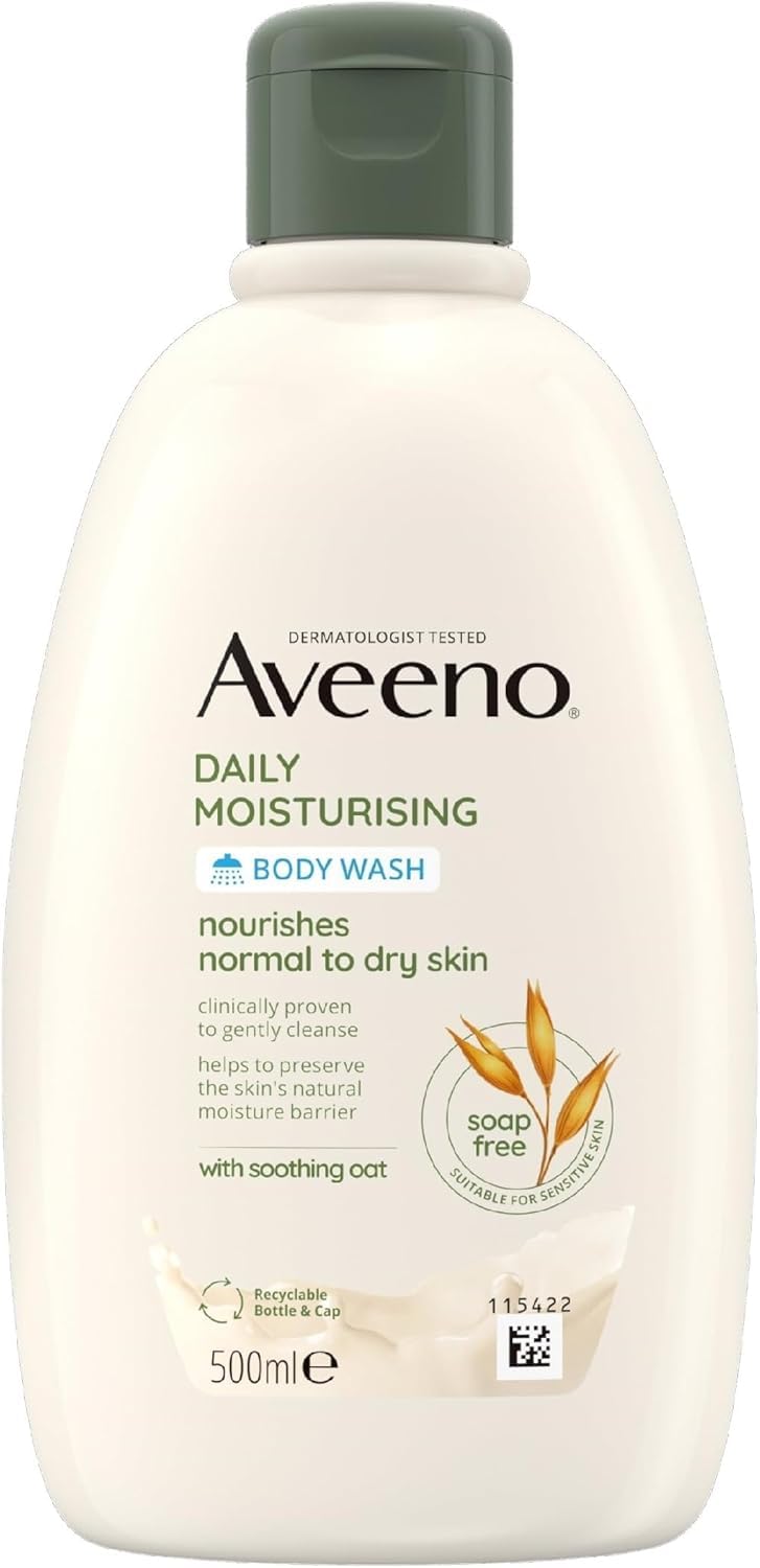 Aveeno Daily Moisturising Body Wash Shower Gel for Sensitive Skin 500 ml Pack of 2 with Soothing Oat for Gentle Cleansing and Nourishment