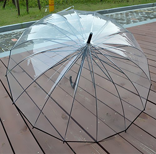 Sencillo paraguas transparente con 16 varillas de acero y apertura automática.