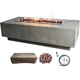 Elementi | Granville Gas Fire Pit Cast Concrete 60" Rectangular Fire Table, Outdoor Fire Pit Electronic Ignition | Canvas Cover, Lava Rock Included | Light Gray (Natural Gas)