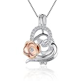 LGSY Rose Flower Heart Cage Pendants for Pearl Jewelry Making Sterling Silver, Design Cage Pendants for Women