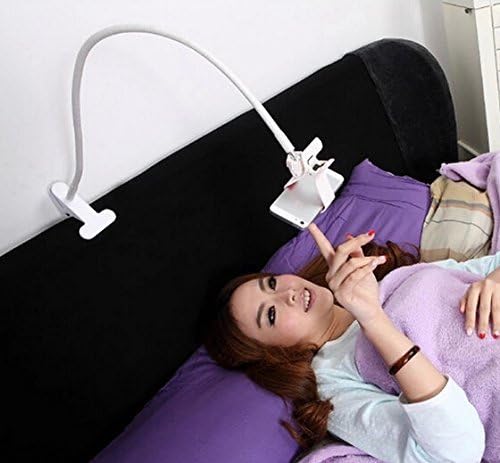 50%OFF ZOEAST Universal 360° Rotation Long Arm Lazy Double Clamp Clip Flexible Holder Stand Bracket Phone iPhone iPod Samsung GPS Fit On Desktop Bed Bedroom Office Bathroom Kitchen (Double Clip-White)