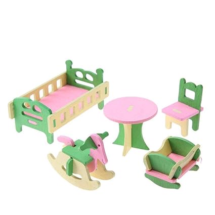 Lattice Wooden Doll House Kids Room Play Set (Multicolor)