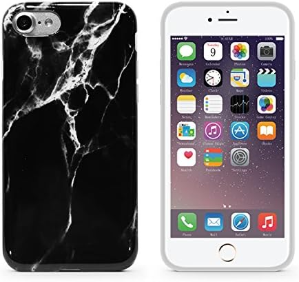 iPhone 7 Case ,iphone 8 case，[CAOUME]Marble Pattern Style IMD Soft Flexible TPU Case With Rubber Edges Smooth Finish for iPhone 7 (2016) / iPhone 8 (2017)New Black