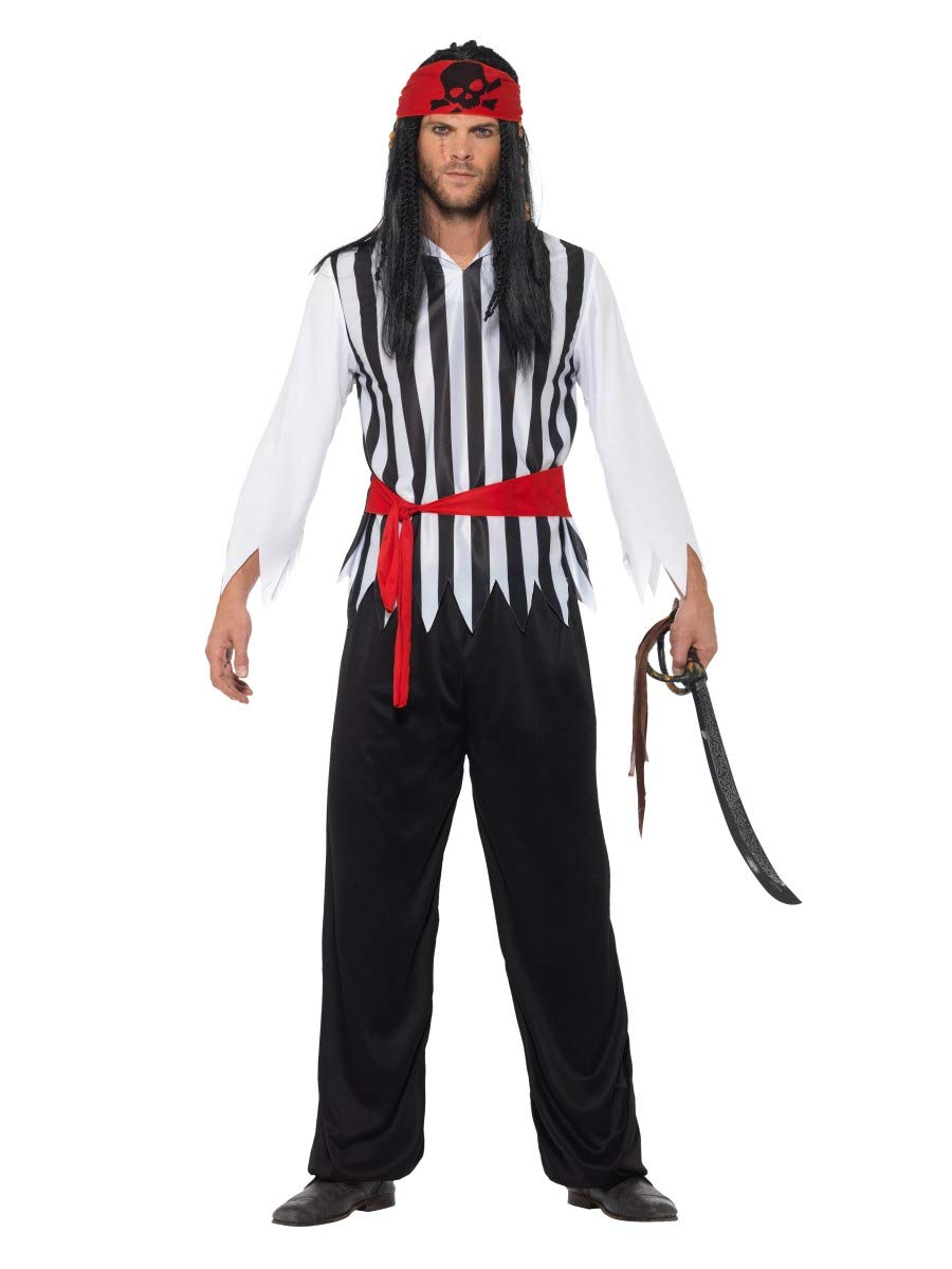 Smiffys Pirate Costume, Black with Top, Trousers, Belt & Bandana, Pirate Fancy Dress, Pirate Dress Up Costumes
