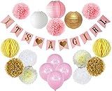 Party Decor Baby Shower Decorations For Girl – Its A Girl FREE Game Ideas & Checklist Ebook! - Plush Pink and Gold - Banner - Tissue Paper Pom Pom - Paper Lantern - Balloons - Party Ideas