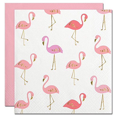 Slant Collections Gold Foil Pink Flamingos Paper Beverage Napkins